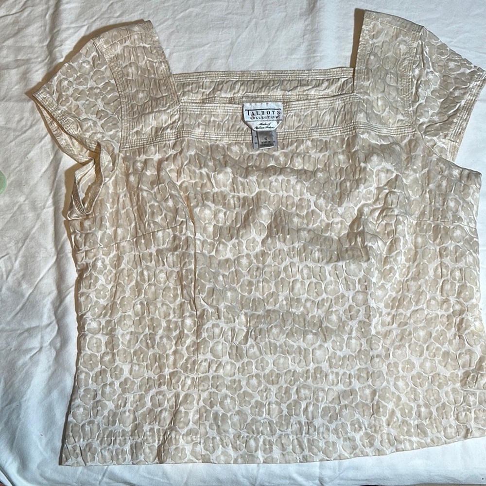 Talbots Cream Cap Sleeve Boxy Blouse